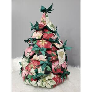 1997 Quilted Christmas Tree Pink Decor Fabric Tree Christmas Centerpiece Vintage